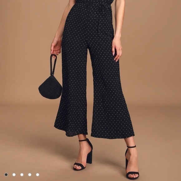 Lulus Charming Ways Black White Polka Dot Culotte Jumpsuit Small - Picture 4 of 15